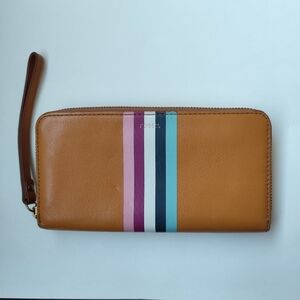 Fossil Jori Zip Clutch Sand with Multicolor Stripes